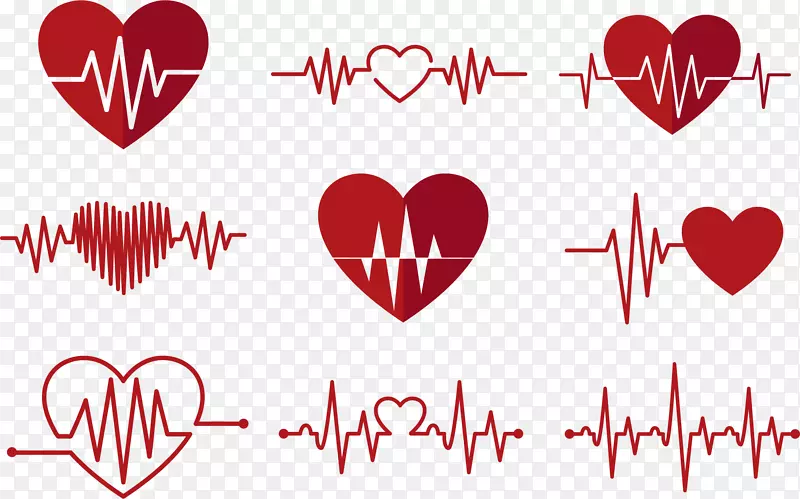 心率监视器心电图机-红色心电爱情图标