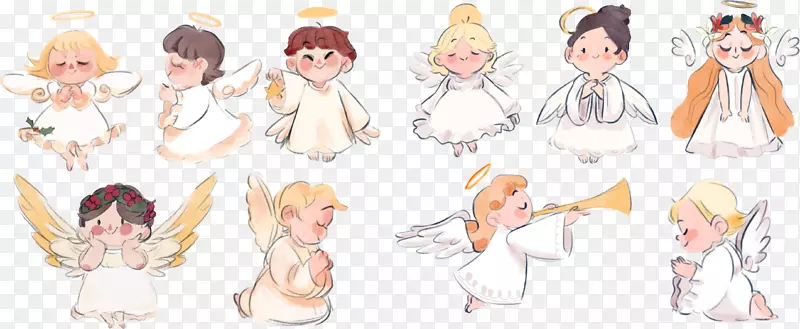 天使下载-可爱的绘画祈祷天使插图