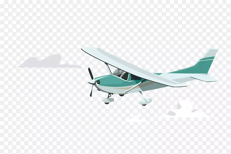 襟翼模型飞机在云层中飞行的精美卡通飞机
