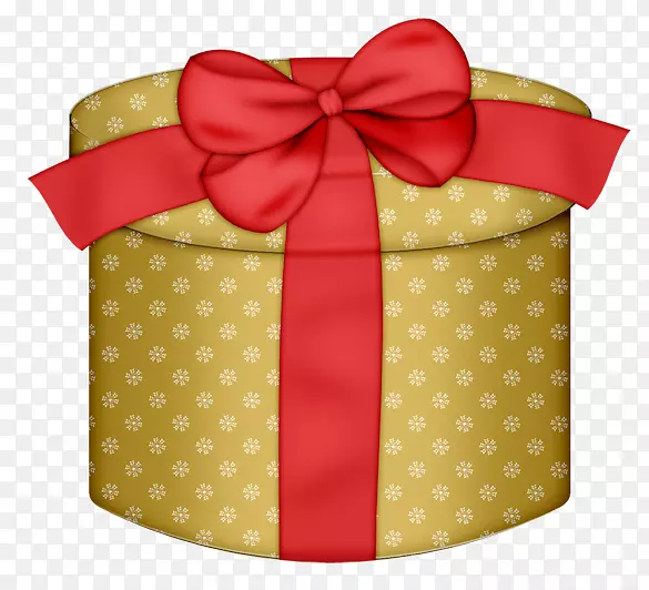 礼品包装盒剪贴画-带红色蝴蝶结的黄色圆礼盒