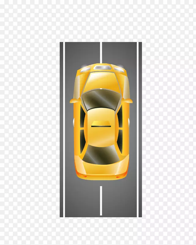汽车-黄色俯视汽车的疾驰。