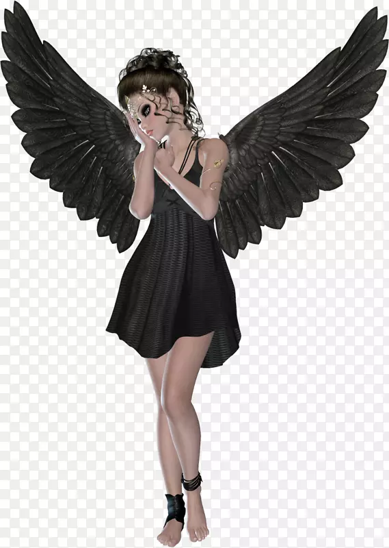 天使3D电脑图形剪辑艺术-美丽的黑色三维天使