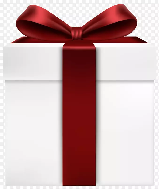 礼品盒蓝丝带-白色礼品盒，红色蝴蝶结，透明PNG剪贴画图像