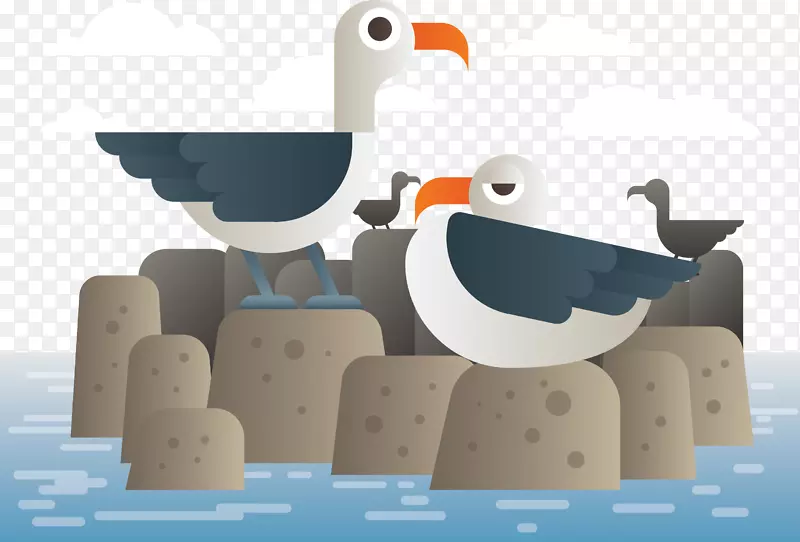 企鹅插图-水中的海鸥动物