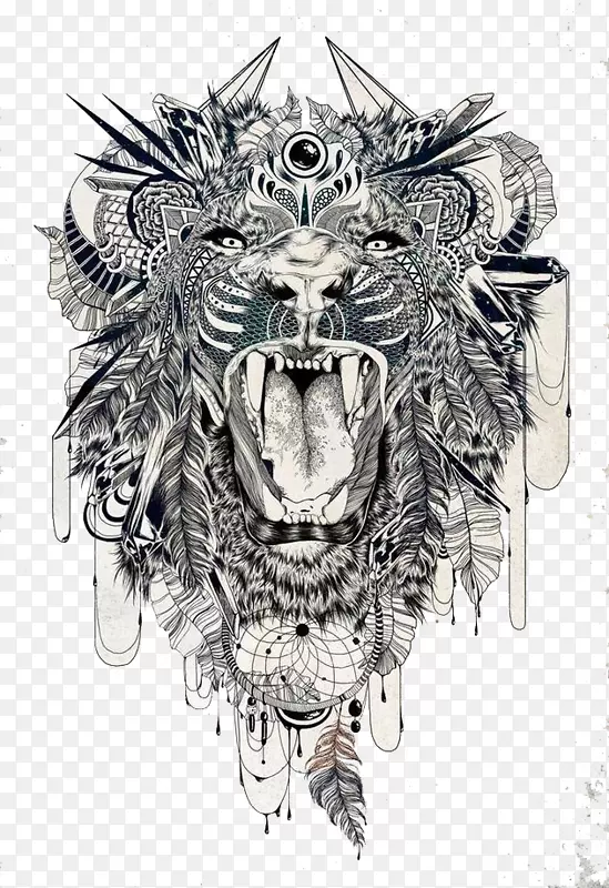 狮子袖子纹身老虎下背部纹身-野兽
