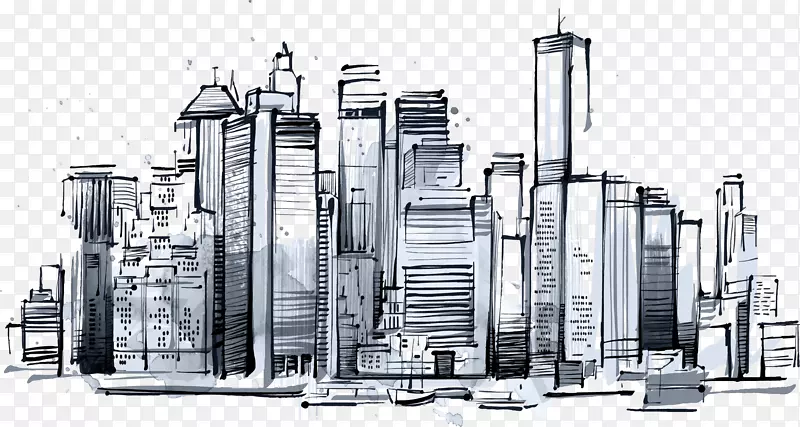 曼哈顿天际线纽约素描图标-曼哈顿摩天大楼