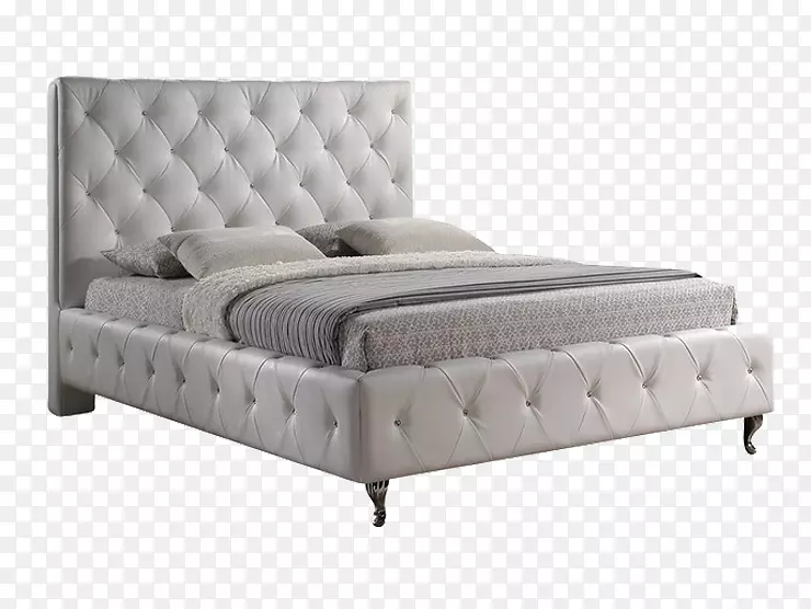 床号床头板平台床白色人造皮革(D 8637)-灰色床