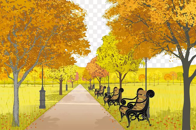 城市公园秋季插图-公园