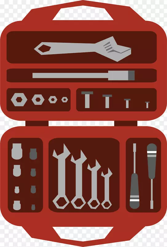 工具箱扳手-打开红色工具箱