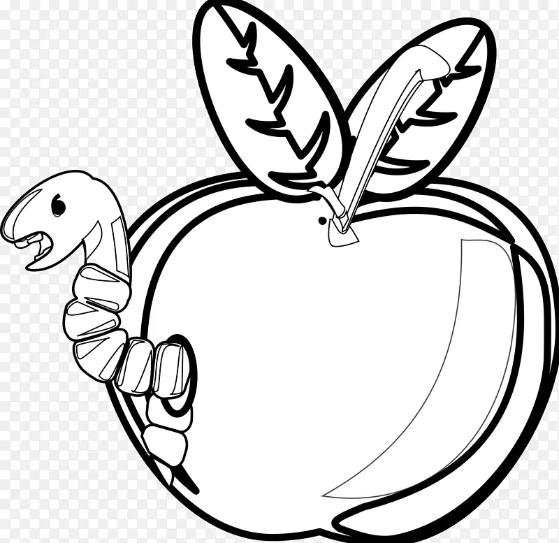 黑白苹果剪贴画-苹果蠕虫剪贴画