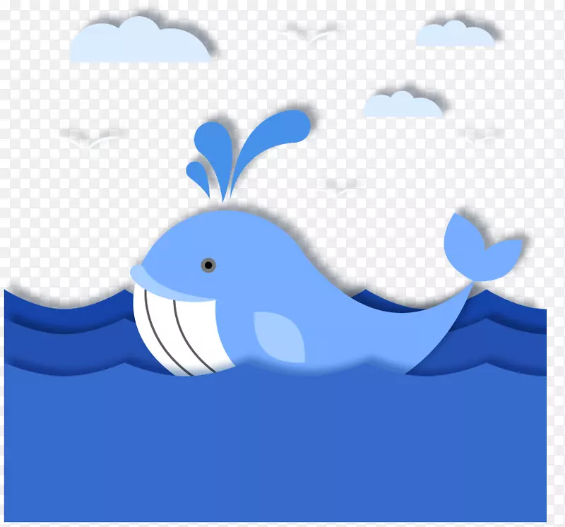 露脊鲸海-剪纸可爱的鲸鱼