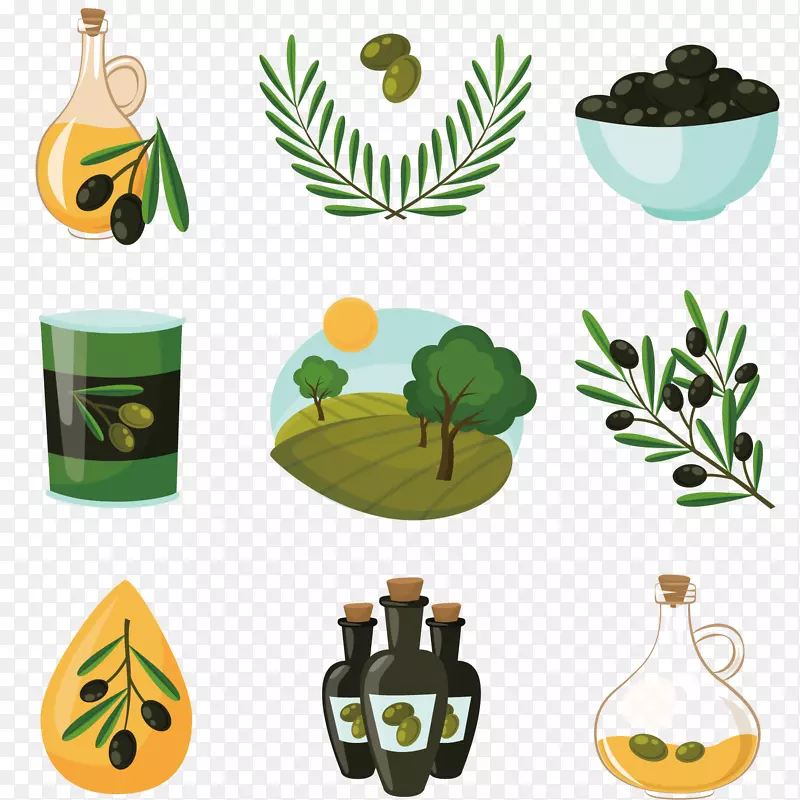 橄榄油橄榄枝-卡通橄榄油生产