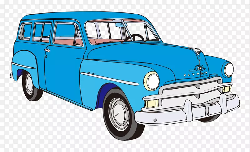 老式汽车卡通-卡通经典车漆成蓝色