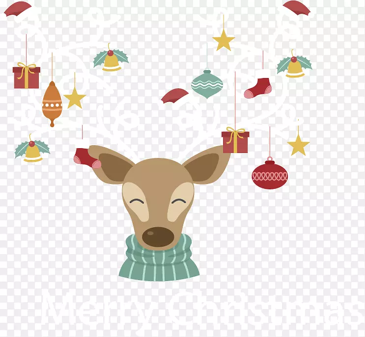 驯鹿圣诞老人圣诞插画-微笑驯鹿化身