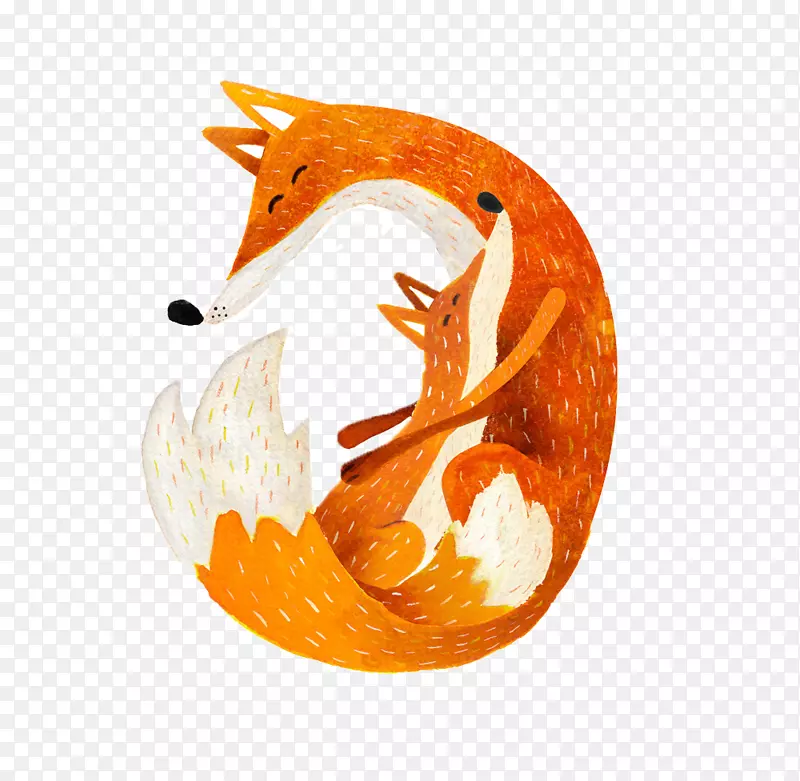 白熊灰狼插画艺术插画-狐狸和母亲和儿童插图