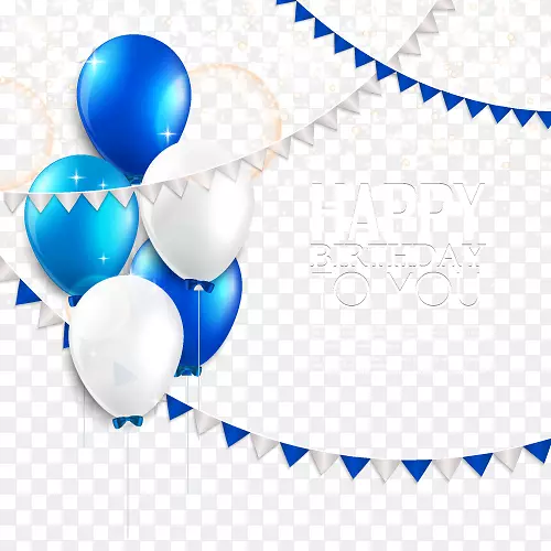 结婚邀请函、气球生日贺卡-美丽的蓝色和白色气球生日贺卡载体