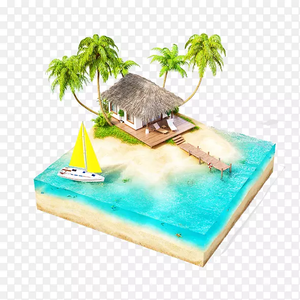 宾坦岛热带岛屿度假村北岛海滩透视椰子树岛帆船