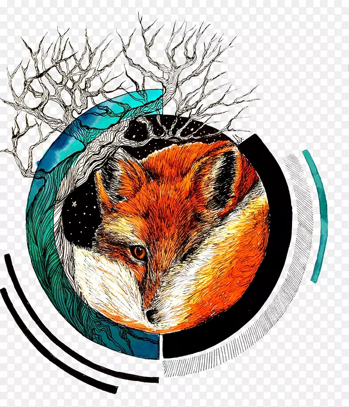 狐狸插图-狐狸蜷缩成圆形图案