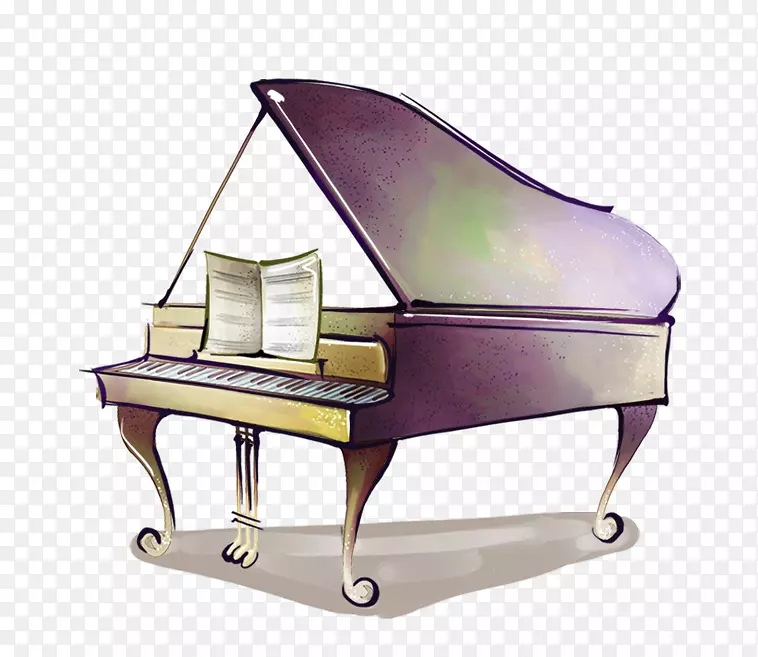 钢琴紫色乐器.手绘紫色钢琴