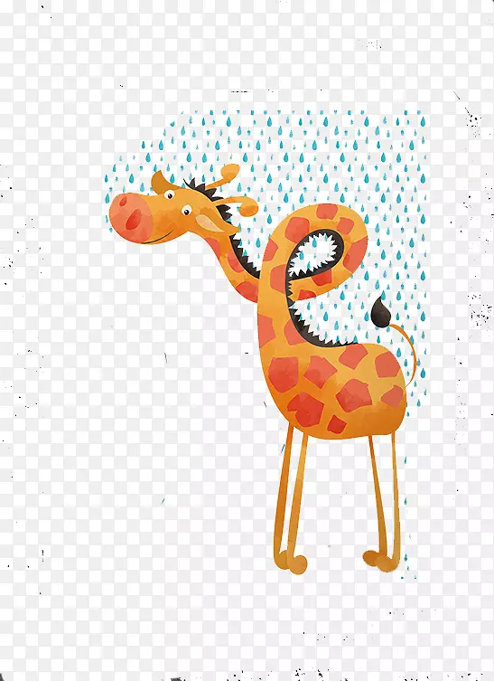 长颈鹿卡通插图-长颈鹿雨