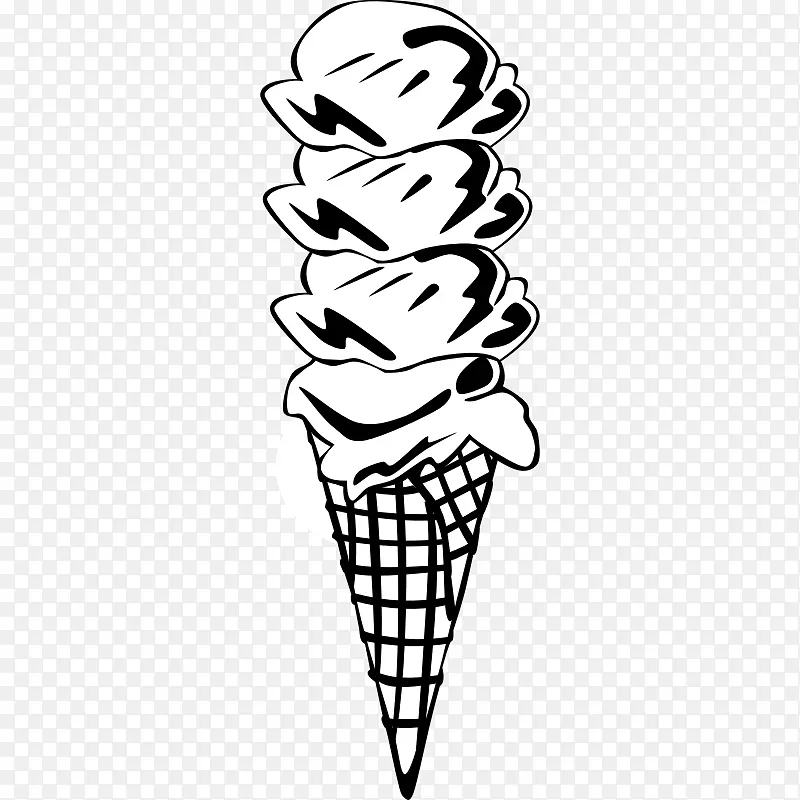 冰淇淋筒巧克力冰淇淋华夫饼-甜点剪贴画黑色