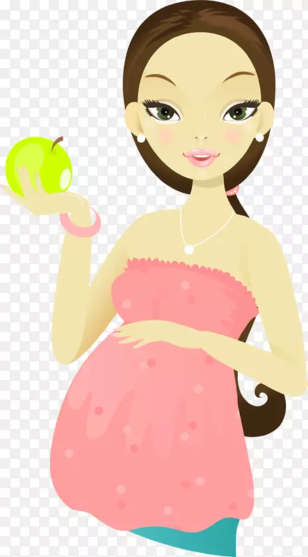 怀孕卡通女性母亲-孕妇手持苹果