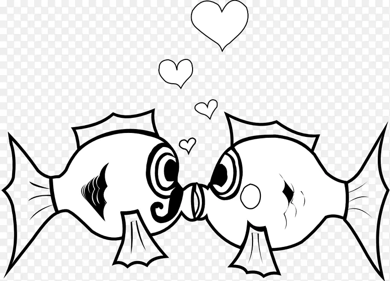 亲吻古拉米鱼卡通片艺术-黑色爱情艺术图片