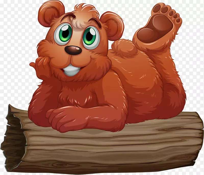 棕色熊夹艺术-睡在木制咖啡熊上