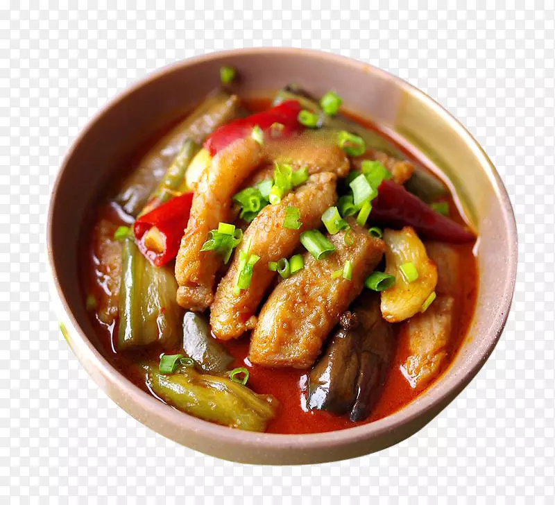 两次煮熟的猪肉红咖喱茄子炖蔬菜-刘烤茄子
