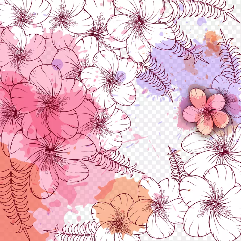 生日花图-彩绘花卉背景生日卡片材料