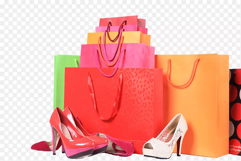 可重复使用的购物袋-彩色购物袋和高跟鞋