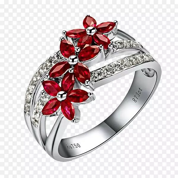 订婚戒指，结婚戒指，红宝石珠宝-产品种类红宝石​​花瓣三枚戒指