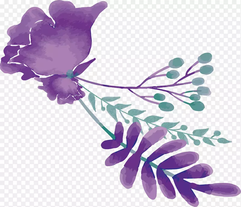 水彩画婚礼桑树紫色水彩花冠盒