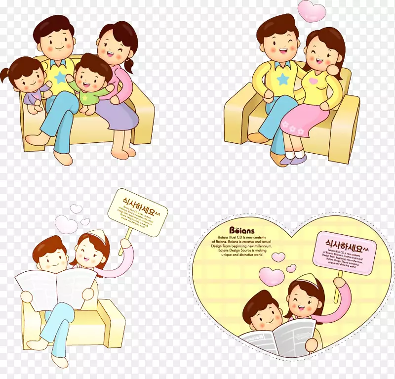 卡通儿童插画-幸福家庭