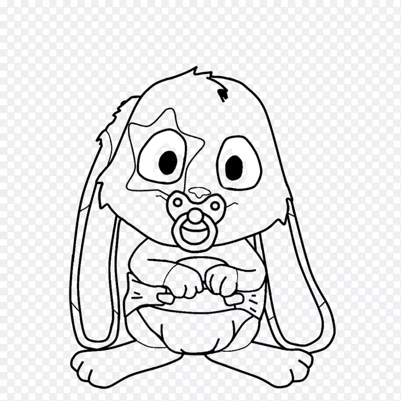 芭比兔狗黑白依偎兔夹艺术卡通兔子手绘兔可爱发芽