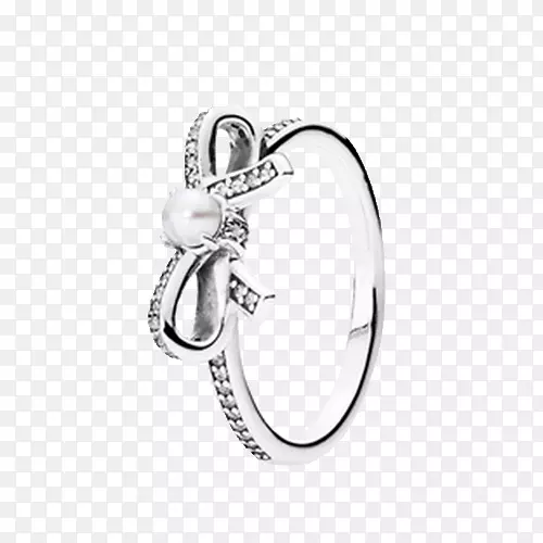 潘多拉环纯银立方氧化锆珍珠潘多拉珍珠弓环