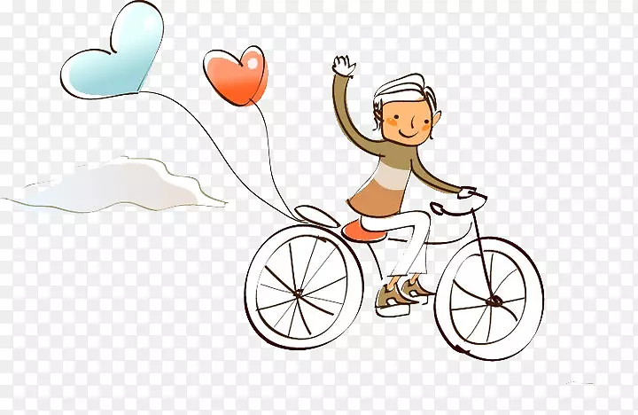 汽车自行车插画-人们喜欢气球自行车