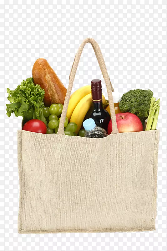 可重复使用的购物袋摄影.购物袋中的水果和蔬菜