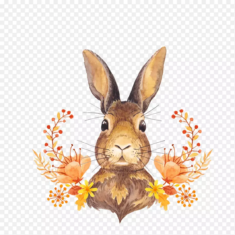 秋叶色水彩画纸兔花环