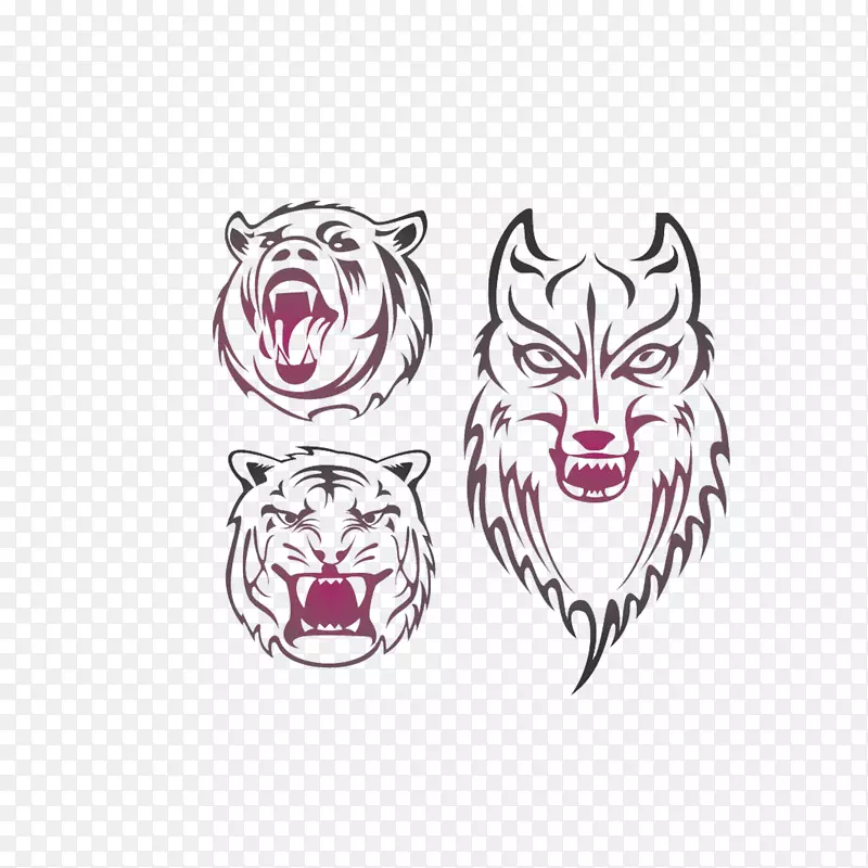 虎灰狼动物图腾-龙湖熊凶猛的动物
