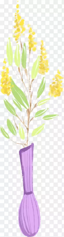 黄紫色花设计.紫色花瓶黄花