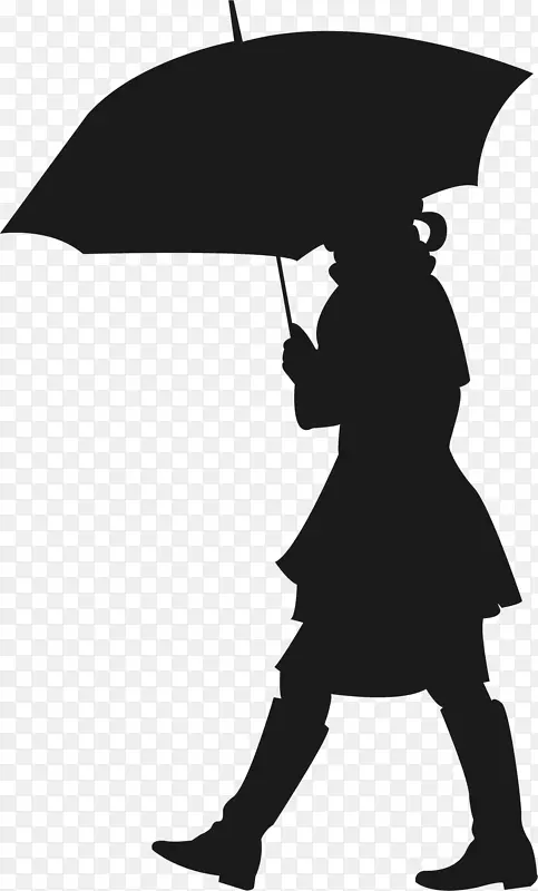 雨伞剪影贴纸-雨中的行人