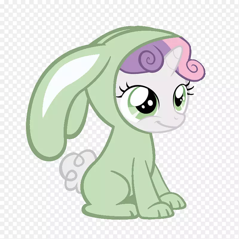 芭比兔子稀罕小粉派彩虹苹果花手绘兔，可爱，动作可爱，绿色，卡通兔。