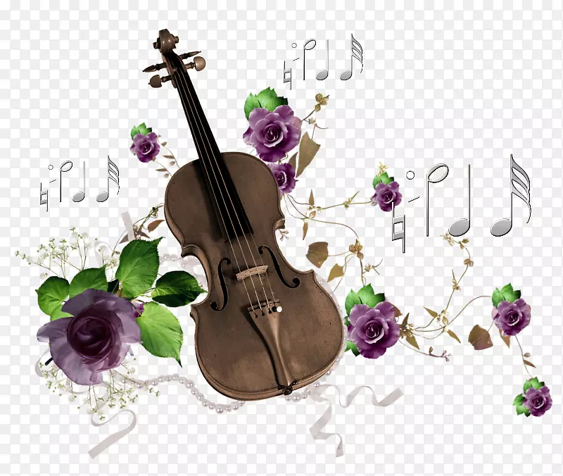 乐器小提琴音符吉他卡通吉他彩绘紫色玫瑰