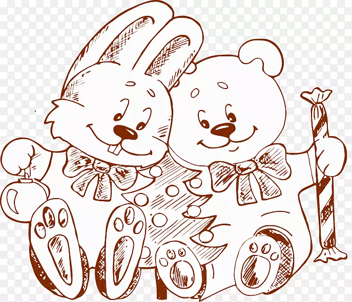 画图-熊娃娃画的棕色兔子线
