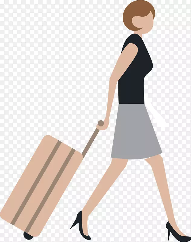 旅行行李摄影图标-一个女人拖着她的手提箱