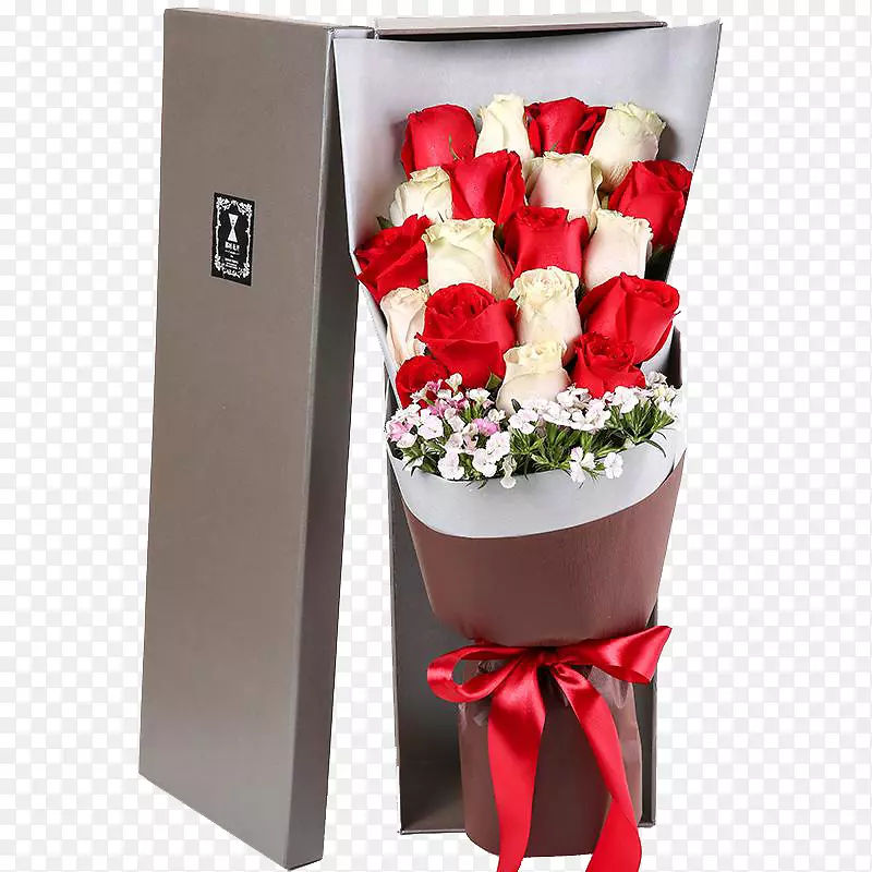 花园玫瑰沙滩玫瑰礼品花束丝带-定制红白玫瑰花束礼盒