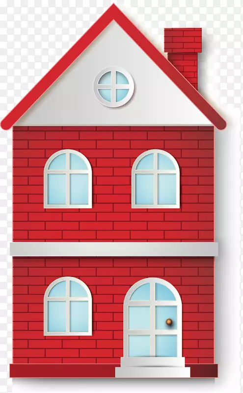 砖房别墅-红色卡通砖房