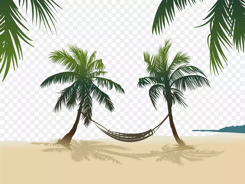槟榔科摄影-免费吊床挂在椰子树上