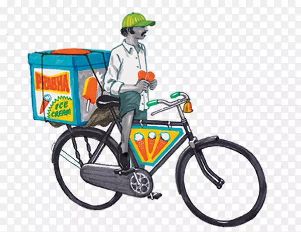 孟买鸭设计自行车孟买插画-卡通小贩骑自行车